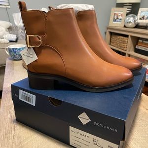 Cole Haan Women’s Kimberly WP Bootie in British Tan w Gold Hardware, 7.5 - NWT